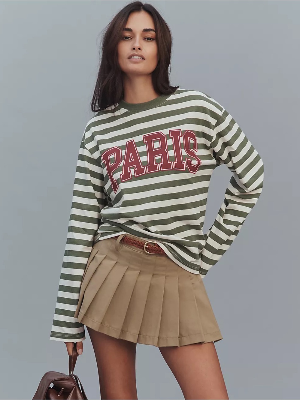 ANTHROPOLOGIE S Paris Long Sleeve Stripe City Top โข Green Stripes Graphic Tee